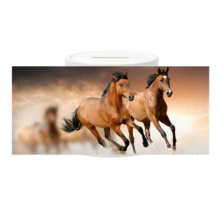 Spaarpot - Bruine paarden in galop NIEUW, Verzamelen, Spaarpotten, Nieuw, Ophalen of Verzenden