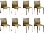 Set van 8 Olijfgroene leren moderne eetkamerstoelen - poot v, Huis en Inrichting, Nieuw, Vijf, Zes of meer stoelen, Modern, Leer