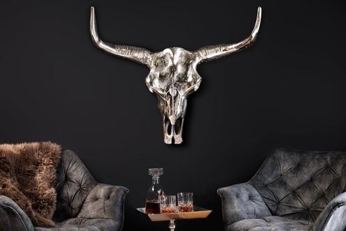 Design schedel MATADOR 70cm zilver aluminium wanddecoratie -, Huis en Inrichting, Woonaccessoires | Vazen, Ophalen of Verzenden