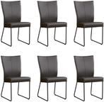 Set van 6 Donkergrijze leren industriële eetkamerstoelen - H, Huis en Inrichting, Stoelen, Overige kleuren, Nieuw, Leer, Ophalen of Verzenden