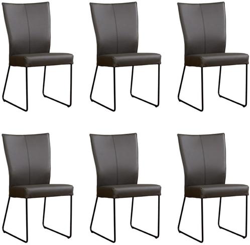 Set van 6 Donkergrijze leren industriële eetkamerstoelen - H, Huis en Inrichting, Stoelen, Vijf, Zes of meer stoelen, Overige kleuren
