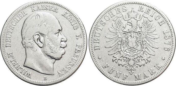 5 Mark 1876 B Pruisen Wilhelm I 1861-1888, Postzegels en Munten, Munten | Europa | Niet-Euromunten, Verzenden