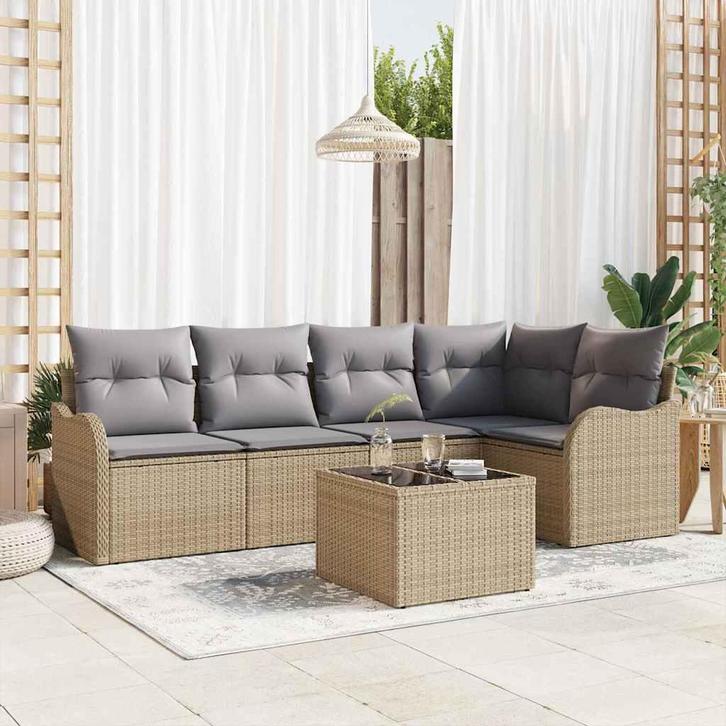 vidaXL Tuin Sofa Set met opslag 6 pcs Zwart poly rattan, Tuin en Terras, Tuinsets en Loungesets, Nieuw, Rotan, Verzenden