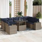 vidaXL 10-delige Loungeset met kussens poly rattan acacia, Tuin en Terras, Verzenden, Nieuw, Rotan, Loungeset