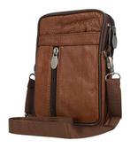 Telefoontas Dubbele Rits Leder Cognac Bruin, Sieraden, Tassen en Uiterlijk, Tassen | Schoudertassen, Verzenden, Nieuw