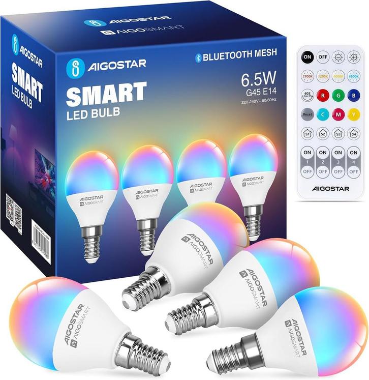 E14 LED lamp - Dimbaar - Smart lamp - 6,5W - 4 stuks - Aigos, Huis en Inrichting, Lampen | Overige, Nieuw, Verzenden