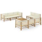 vidaXL 9-delige Loungeset met crèmewitte kussens bamboe, Verzenden, Nieuw, Hout, Loungeset