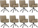 Set van 8 Taupe leren industriële draaibare eetkamerstoelen, Overige kleuren, Nieuw, Leer, Ophalen of Verzenden