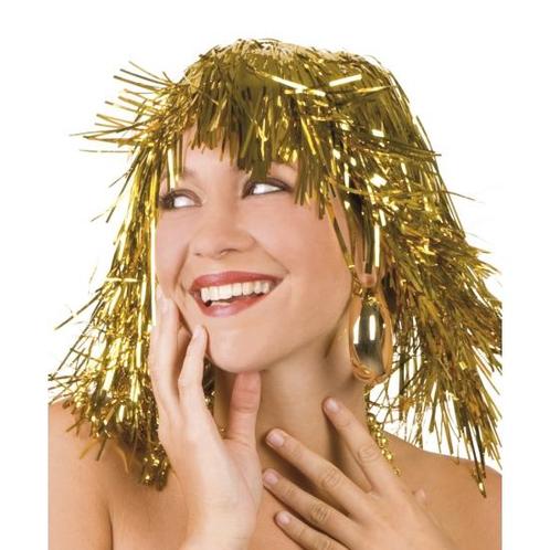 Lurex carnaval dames pruik goud - Pruiken unisex, Hobby en Vrije tijd, Feestartikelen, Ophalen of Verzenden