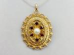 Broche - 18 karaat Geel goud Parel - Granaat, Sieraden, Tassen en Uiterlijk, Antieke sieraden