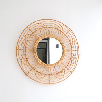 Ronde Rotan Spiegel 58 cm | Handgemaakte Boho Wandspiegel beschikbaar voor biedingen