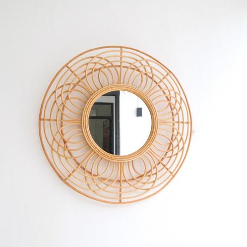 Ronde Rotan Spiegel 58 cm | Handgemaakte Boho Wandspiegel, Huis en Inrichting, Woonaccessoires | Spiegels, Nieuw, Verzenden