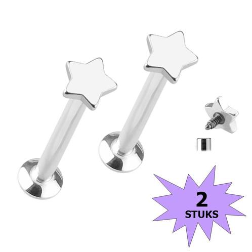 Fako Bijoux® - Labret Piercing - Ster - 3.5mm -, Sieraden, Tassen en Uiterlijk, Piercings, Verzenden
