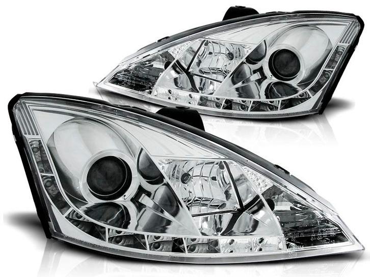Koplampen Ford Focus 01-04 chroom + Daytime Running Light, Auto-onderdelen, Overige Auto-onderdelen, Ophalen of Verzenden