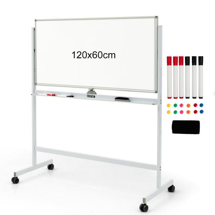LIVSK Dubbelzijdig Magnetisch Mobiel Whiteboard - Hoogte Ver, Huis en Inrichting, Bureaus, Nieuw, Verzenden