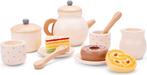 Houten Theeservies Crème - 14-delige Theeset met Theepot, K, Kinderen en Baby's, Verzenden, Nieuw