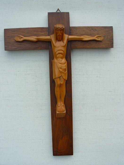 Art Deco Crucifix - Hout - First Half 20th century - 40 cm, Antiek en Kunst, Antiek | Boeken en Bijbels