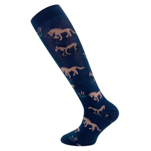 Kniekousen Donkerblauw met Paarden - 23/26 NIEUW, Kinderen en Baby's, Kinderkleding | Schoenen en Sokken, Meisje, Nieuw, Ophalen of Verzenden