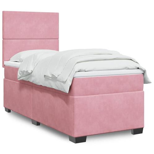 vidaXL Boxspring met matras fluweel roze 100x200 cm, Huis en Inrichting, Slaapkamer | Bedden, 100 cm, 200 cm, Eenpersoons, Nieuw