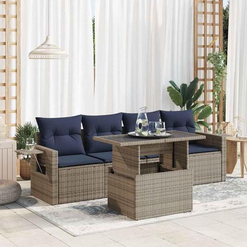 vidaXL 5-delige Loungeset met kussens poly rattan acacia, Tuin en Terras, Tuinsets en Loungesets, Loungeset, Nieuw, Rotan, Verzenden
