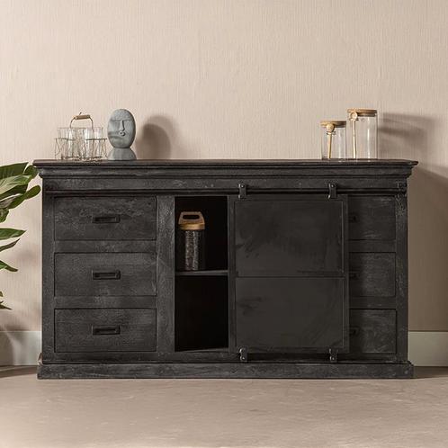 Dressoir Mangohout Milan 160 Zwart, Huis en Inrichting, Kasten | Dressoirs, 150 tot 200 cm, 25 tot 50 cm, Nieuw, Overige houtsoorten