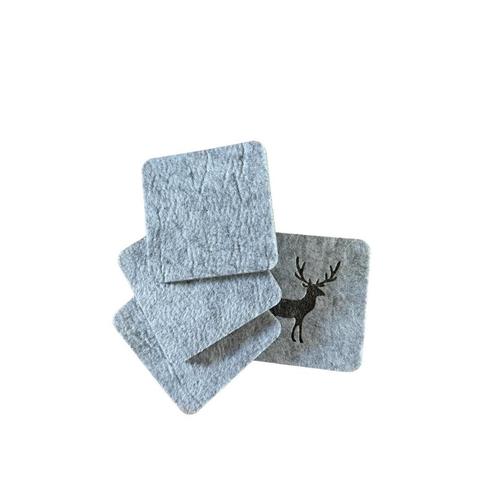 Onderzetters - Grijs met Eland - 4 stuks - Vilt -, Huis en Inrichting, Woonaccessoires | Onderzetters, Nieuw, Verzenden