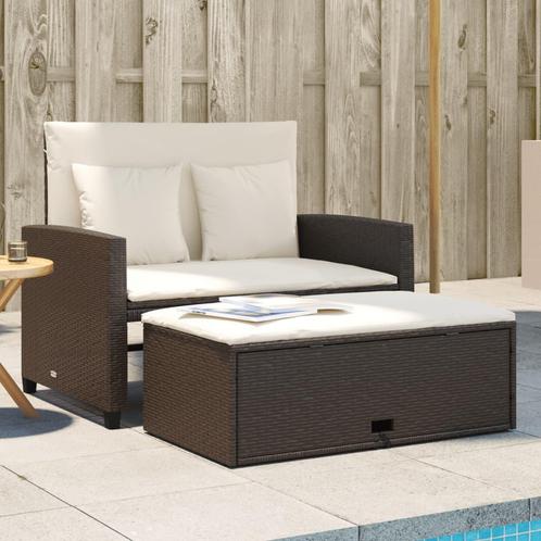vidaXL Tuinbank 2-zits met kussens poly rattan bruin, Tuin en Terras, Tuinsets en Loungesets, Nieuw, Verzenden