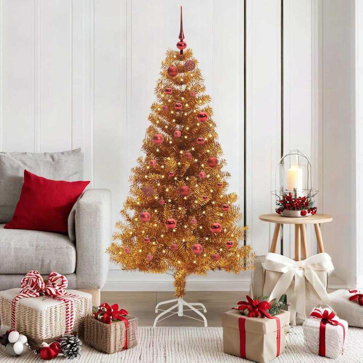 vidaXL Kerstboom met 150 LED met standaard Goud 150 cm PET, Diversen, Kerst, Nieuw, Verzenden