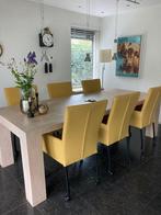 Set van 6 leren eetkamerstoelen met wieltjes en hoge rug - g, Ophalen of Verzenden, Nieuw, Leer, Modern