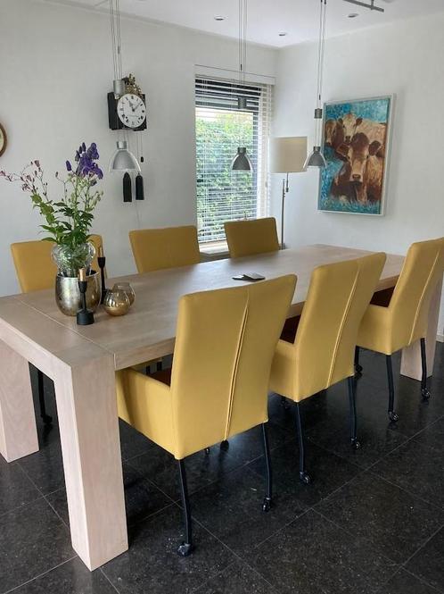 Set van 6 leren eetkamerstoelen met wieltjes en hoge rug - g, Huis en Inrichting, Stoelen, Nieuw, Leer, Ophalen of Verzenden