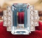 Ring - 18 karaat Witgoud Aquamarijn - Diamant, Nieuw