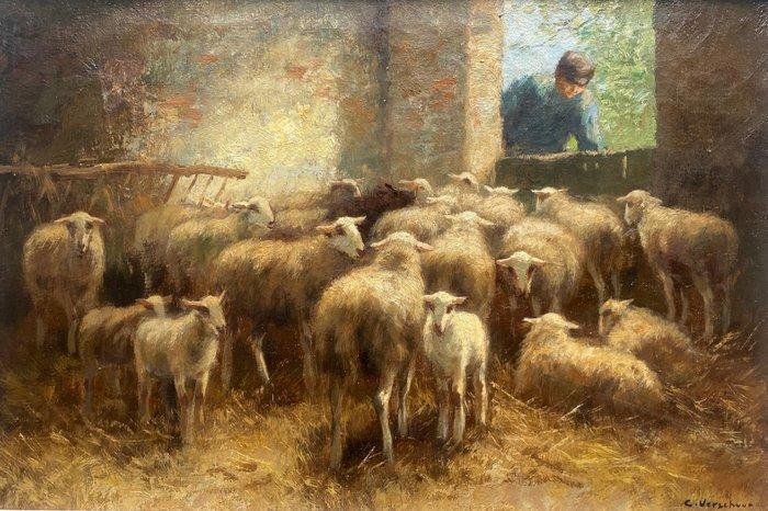 Cornelis Verschuur Cor Bouters (1888-1966) - Schapen stal, Antiek en Kunst, Kunst | Schilderijen | Klassiek