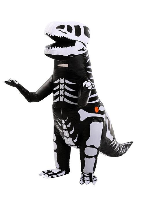 KIMU® Opblaas Kostuum T-Rex Zwart Wit Skelet Opblaasbaar Pak, Kleding | Heren, Carnavalskleding en Feestkleding, Kleding, Nieuw