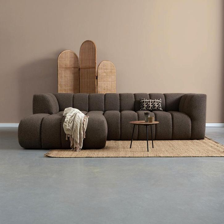 *WOONWINKEL* Bank Met Strepen Stiksel Bruin Chaise Longue Li, Huis en Inrichting, Banken | Bankstellen, Nieuw, Verzenden