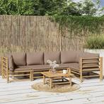 vidaXL 6-delige Loungeset met kussens bamboe taupe, Tuin en Terras, Verzenden, Nieuw, Hout, Loungeset