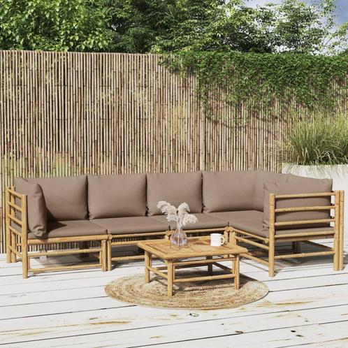 vidaXL 6-delige Loungeset met kussens bamboe taupe, Tuin en Terras, Tuinsets en Loungesets, Loungeset, Nieuw, Hout, Verzenden