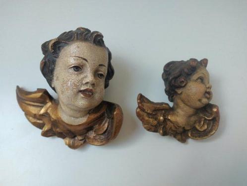 Snijwerk, Holzfiguren - Farbige Putten Engelsköpfe -, Antiek en Kunst, Antiek | Boeken en Bijbels
