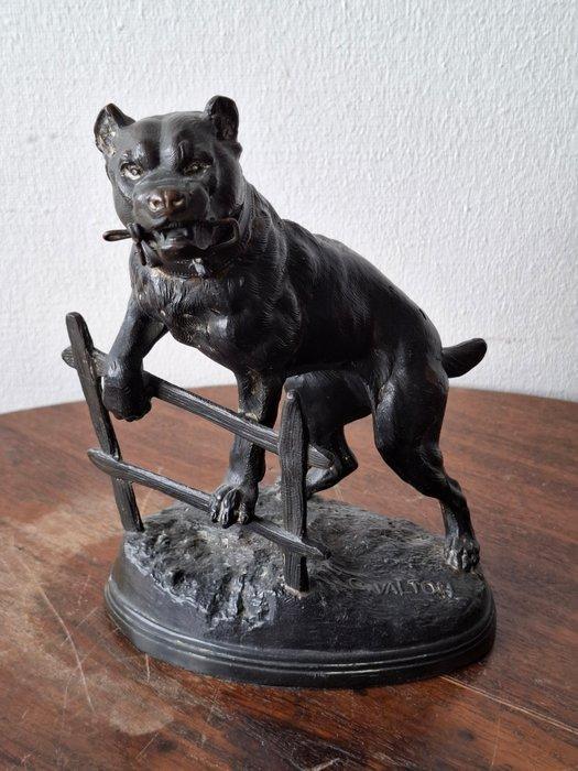 Charles Valton (1851-1918) - sculptuur, Mastiff jumping on a, Antiek en Kunst, Antiek | Keramiek en Aardewerk