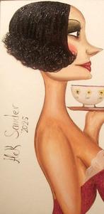 Alek Sander (XX-XXI) - Madame Cohiba mit Kaffee und Kuchen, Antiek en Kunst