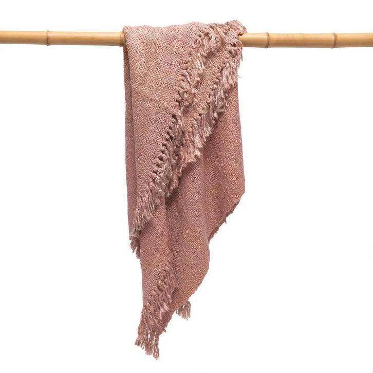 Luxe handgeweven plaid - Zalmroze, Huis en Inrichting, Woonaccessoires | Plaids en Woondekens, Verzenden