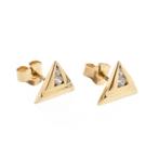 Gouden driehoek oorstekers met zirconia stenen (oorbellen), Sieraden, Tassen en Uiterlijk, Gebruikt, Overige kleuren, Ophalen of Verzenden