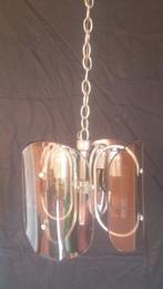 Kroonluchter - chroomferro en glas - Hanglamp met 4, Antiek en Kunst