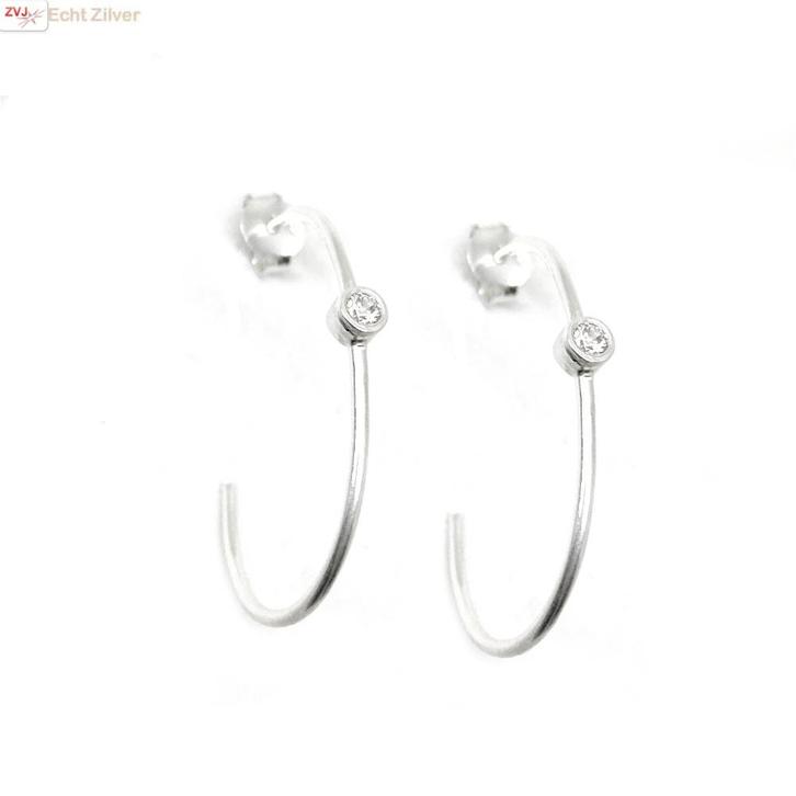 Zilveren halve cirkel met witte zirkoon oorringen, Sieraden, Tassen en Uiterlijk, Oorbellen, Nieuw, Verzenden