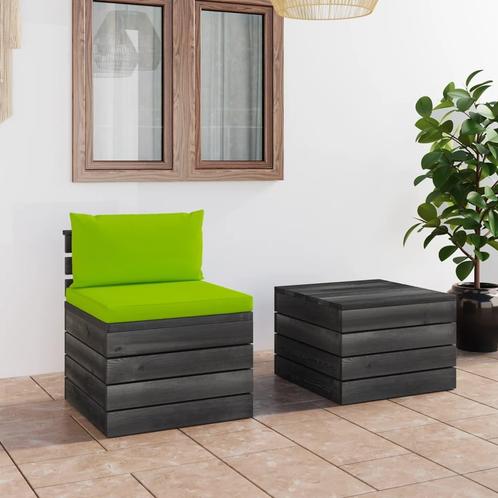 vidaXL 2-delige Loungeset met kussens pallet massief, Tuin en Terras, Tuinsets en Loungesets, Loungeset, Nieuw, 2 zitplaatsen