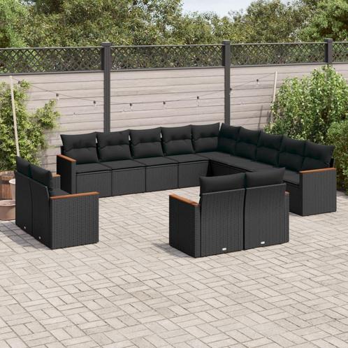 vidaXL 13-delige Loungeset met kussens poly rattan zwart, Tuin en Terras, Tuinsets en Loungesets, Loungeset, Nieuw, Rotan, Verzenden
