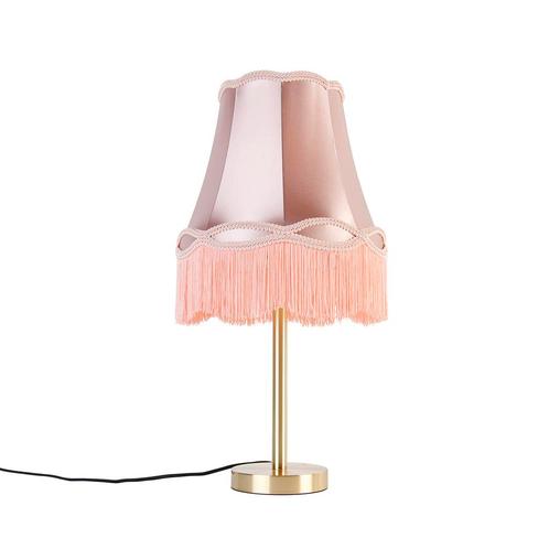 Klassieke tafellamp messing met granny kap roze 30 cm -, Huis en Inrichting, Lampen | Tafellampen, Nieuw, Overige materialen, 50 tot 75 cm
