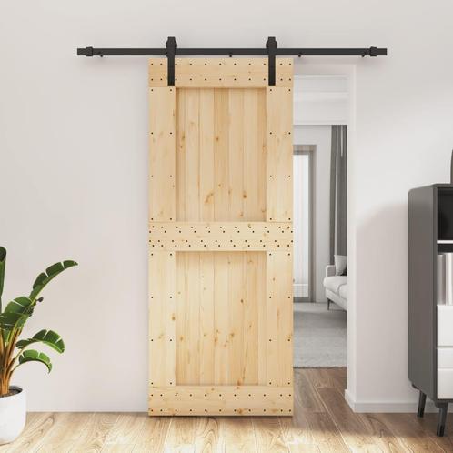 vidaXL Schuifdeur met beslag 85x210 cm massief grenenhout, Doe-het-zelf en Verbouw, Deuren en Horren, Nieuw, Verzenden