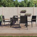 vidaXL 5-delige Tuinset textileen en staal zwart, 4 zitplaatsen, Verzenden, Nieuw, Rvs