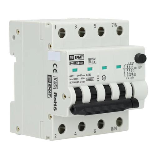 EMAT aardlekautomaat 4-polig 16A B-kar 30mA (85006500), Doe-het-zelf en Verbouw, Elektra en Kabels, Verzenden