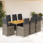 vidaXL 9-delige Bistroset met kussens poly rattan grijs, Verzenden, Nieuw, Rotan, 8 zitplaatsen
